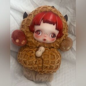 Plush Character Doll in Mustard Yellow with Red Hair